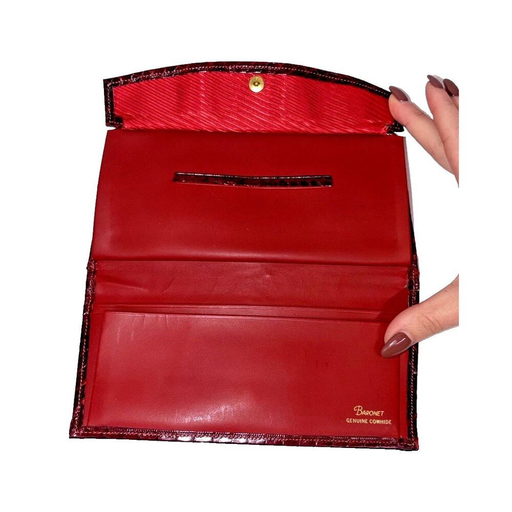 Vintage Baronet Genuine Cobra Snakeskin Red Wallet Clutch Checkbook Purse - Picture 12 of 16